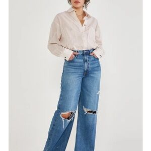 Etica Blue Flare Jeans with Knee Distressing
